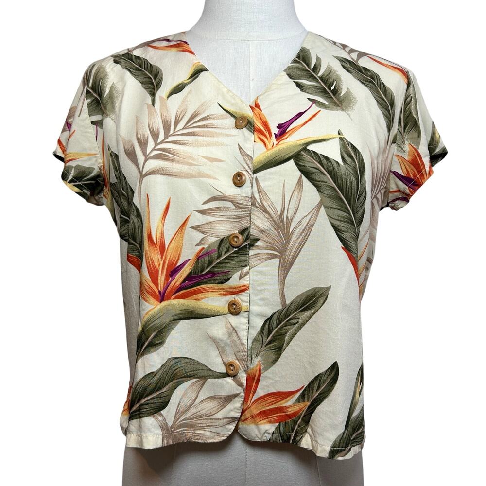 VTG Paradise Found Bird of Paradise Rayon Crop Top Made in Hawaii XS